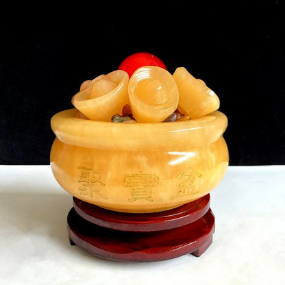 Yellow Jade Pixiu Home Decor - Natural Jade Treasure Bowl with Crystal Set Feng Shui Decorations for Wealth My Store