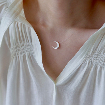 Mother of Pearl Shell Necklace Floating Sway Invisible Neckle Moon Necklace- STONE OF WILLPOWER Rerhy