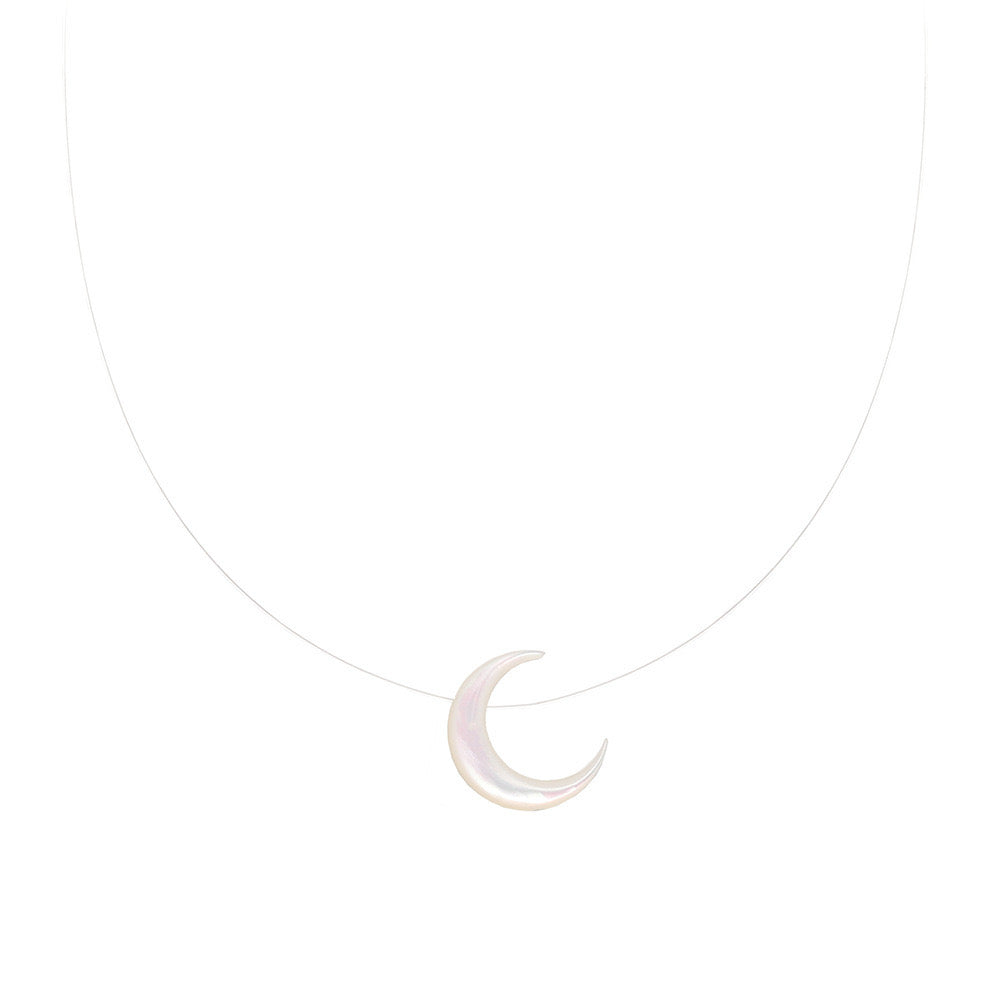 Mother of Pearl Shell Necklace Floating Sway Invisible Neckle Moon Necklace- STONE OF WILLPOWER Rerhy