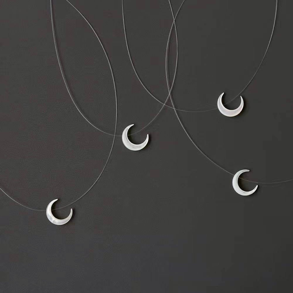 Mother of Pearl Shell Necklace Floating Sway Invisible Neckle Moon Necklace- STONE OF WILLPOWER Rerhy