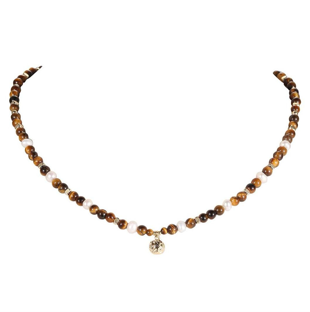 Alloy Pearl Tiger Eye Stone Light Luxury High-End Fashion Personalized Minimalist Vintage Sweater Necklace Rerhy