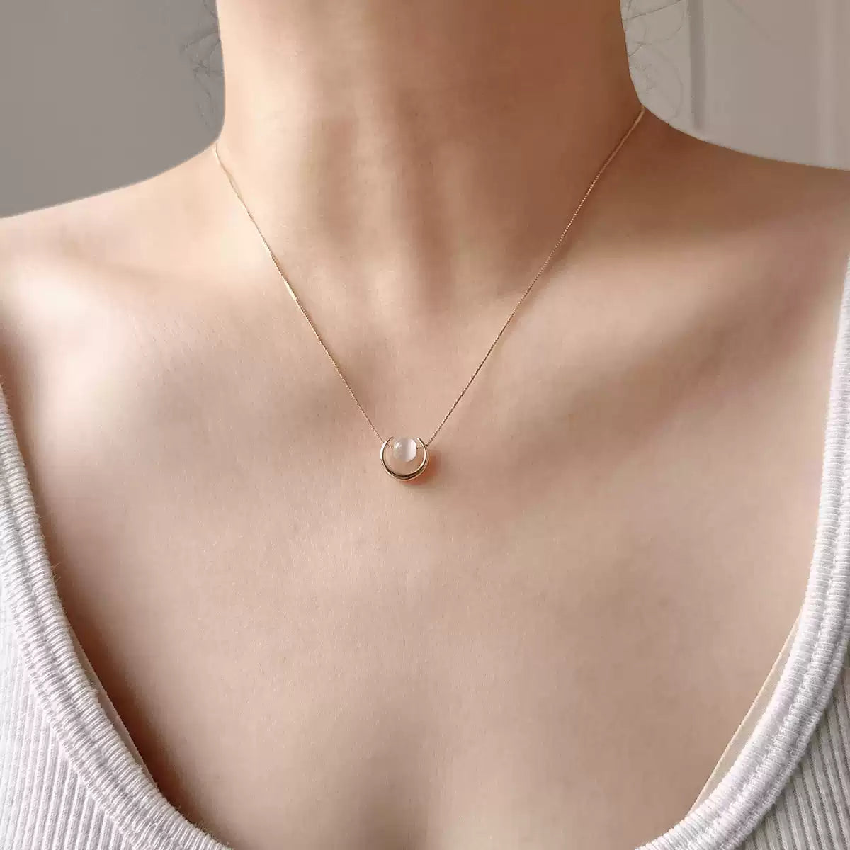 Moonstone Crescent Necklace - Crescent/Heart Gemstone Jewelry, Birthday Gifts/Energy Gift Rerhy