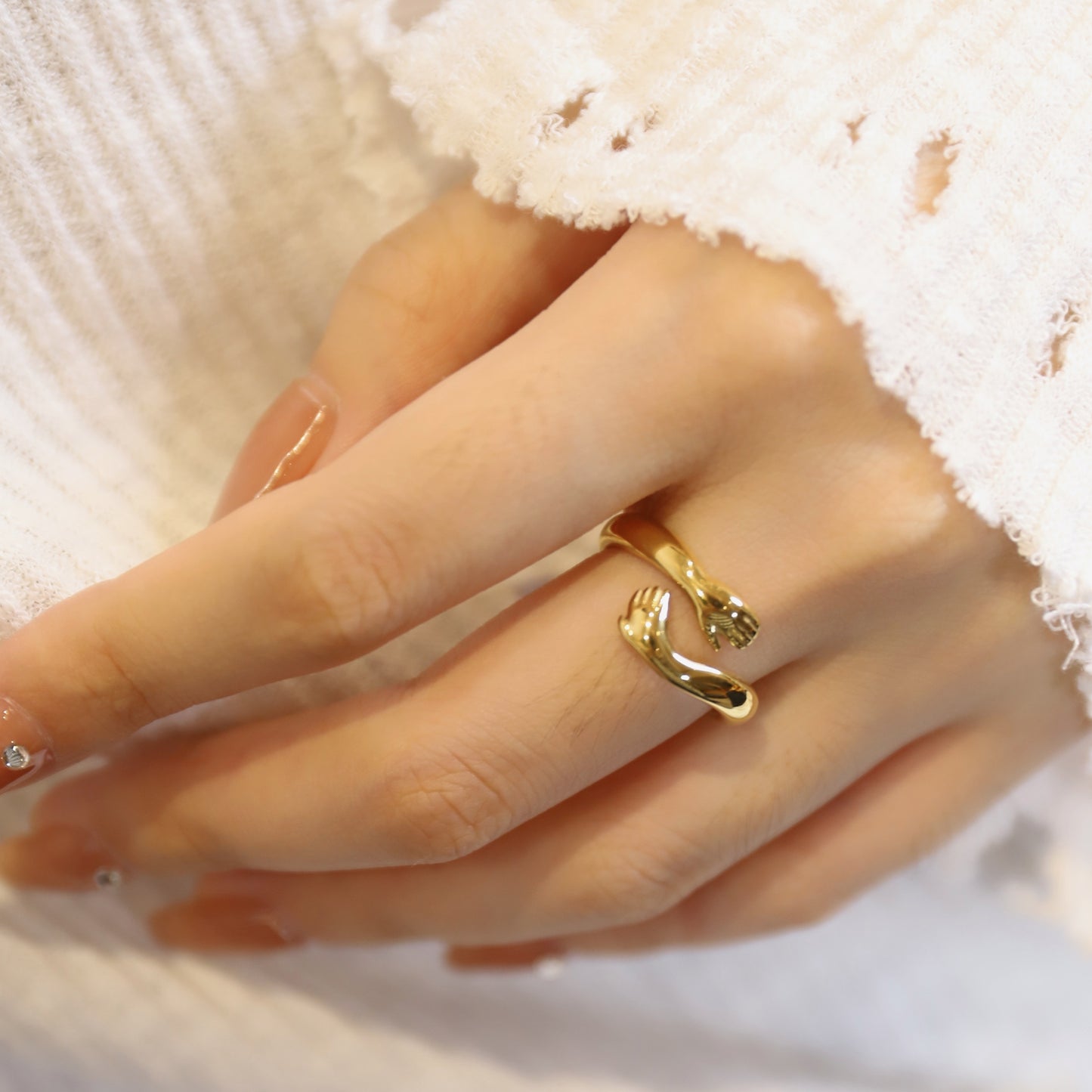 Romantic Warm Hug Ring: Titanium Steel Gold-Plated Ring (Adjustable) Rerhy