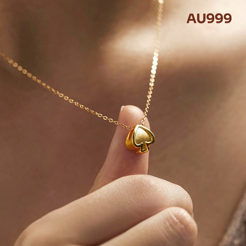 【Valentine's Day Gifts】Gold Necklace Spade Poker Winning Money-Buddhist Lucky Charm AU999