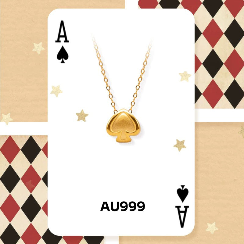 【Valentine's Day Gifts】Gold Necklace Spade Poker Winning Money-Buddhist Lucky Charm AU999