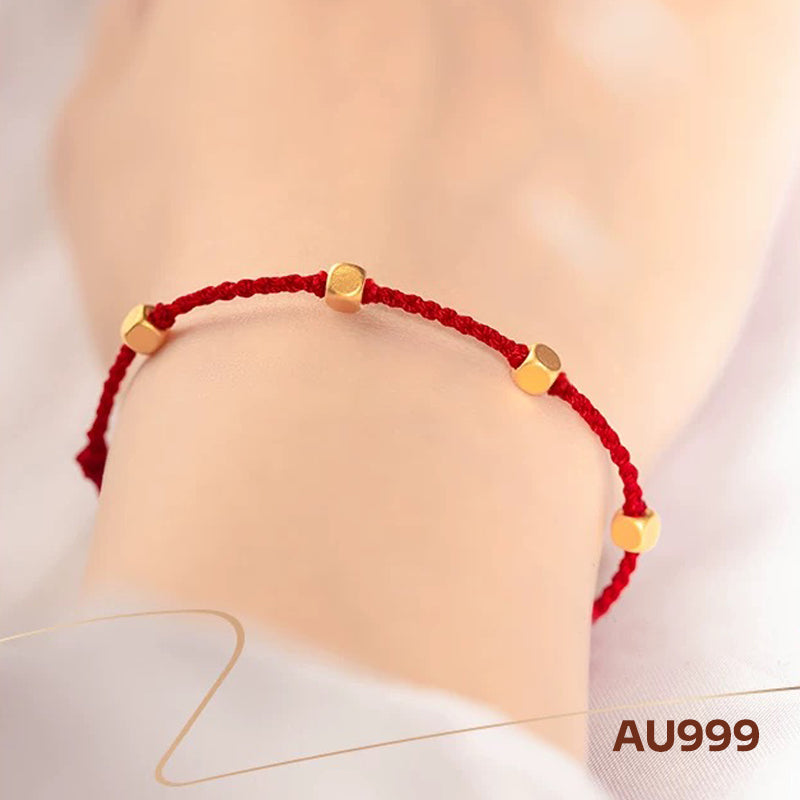 【Valentine's Day Gifts】Tibetan Red Rope Bracelet Bringing Wealth and Treasure 4 Gold Beads AU999