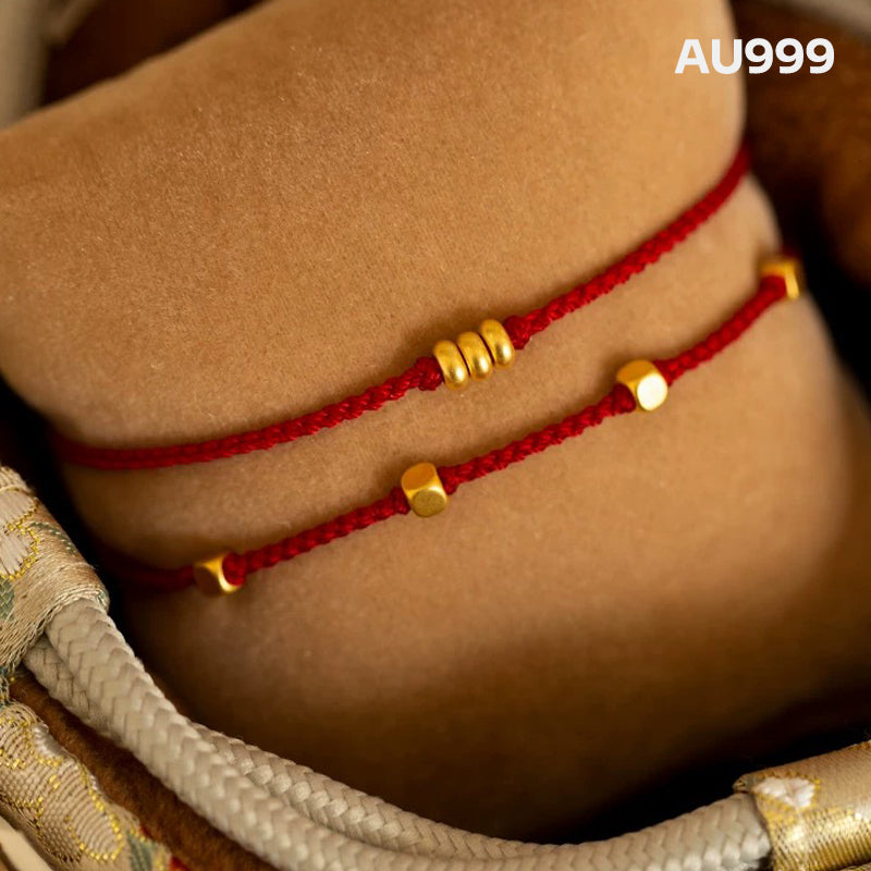 【Valentine's Day Gifts】Tibetan Red Rope Bracelet Bringing Wealth and Treasure 4 Gold Beads AU999