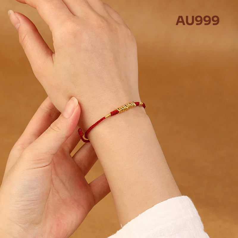 [Valentine's Day Gifts]-Tibetan Red Rope Bracelet 10 Gold Beads - Buddhist Mascot AU999