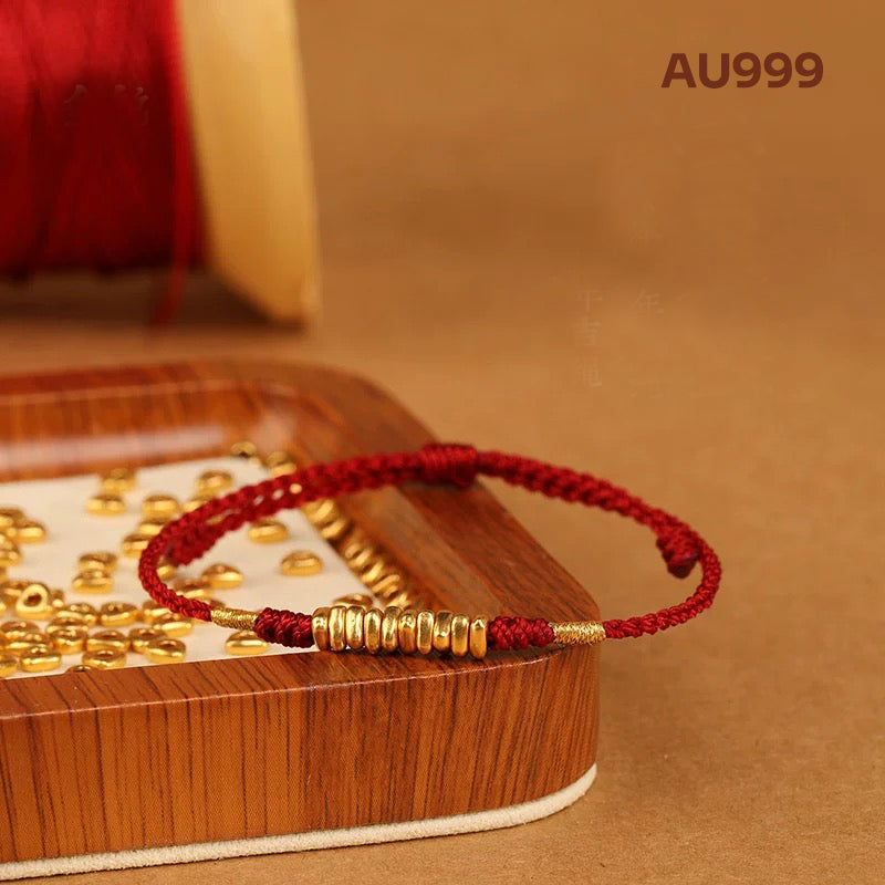 [Valentine's Day Gifts]-Tibetan Red Rope Bracelet 10 Gold Beads - Buddhist Mascot AU999