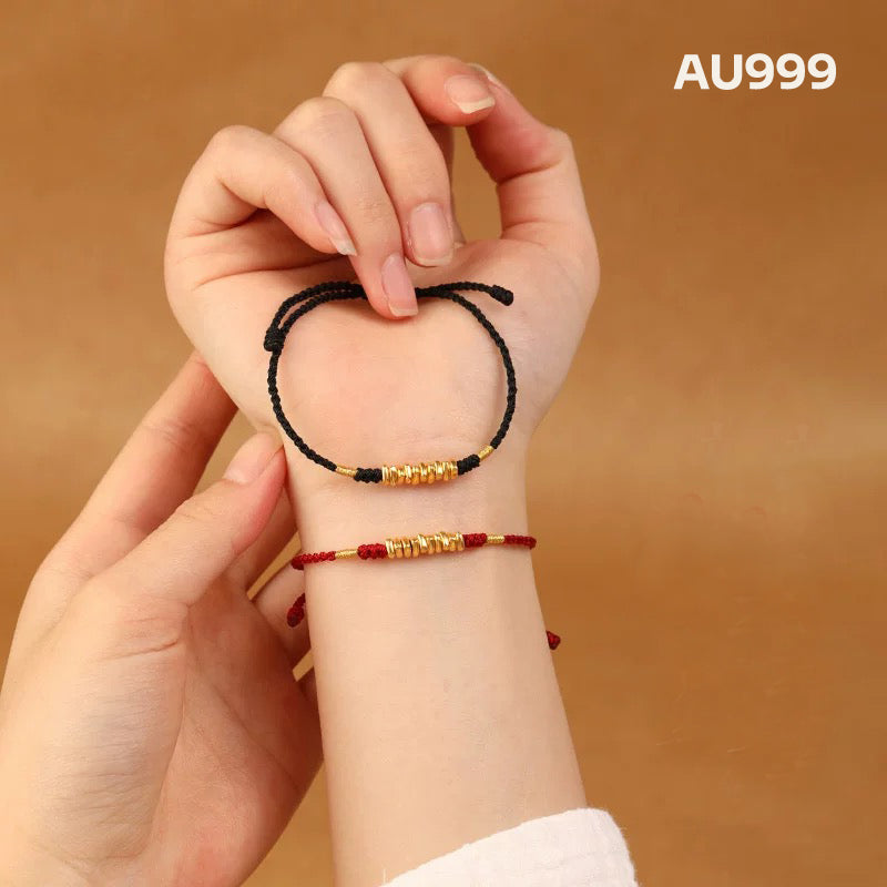 [Valentine's Day Gifts]-Tibetan Red Rope Bracelet 10 Gold Beads - Buddhist Mascot AU999