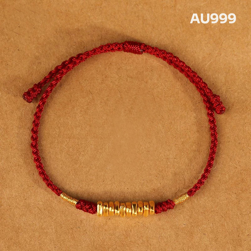 [Valentine's Day Gifts]-Tibetan Red Rope Bracelet 10 Gold Beads - Buddhist Mascot AU999