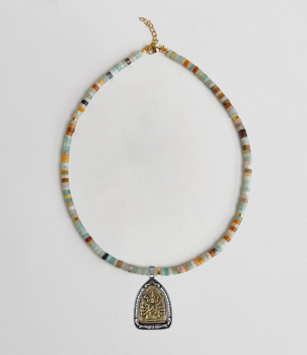 New Tibetan silver Buddha amulet Natural Energy Crystal protection necklace colorful My Store