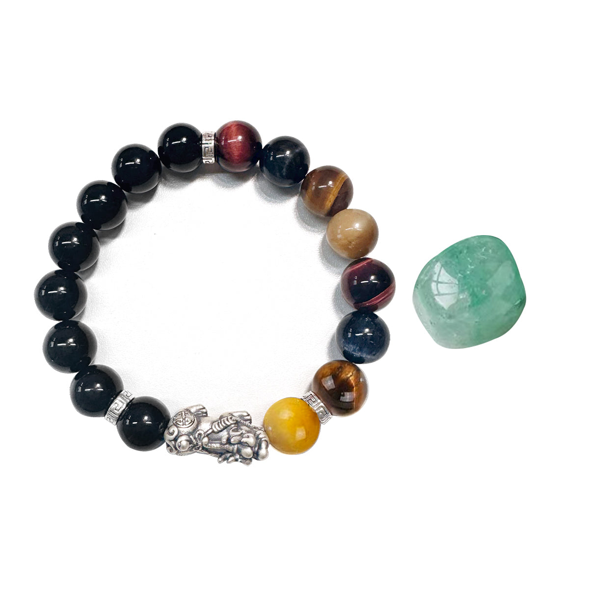 Pixiu Bracelet Ward Off Negativity and Attract Good Luck Bracelet Obsidian Tiger Eye Stone Silver Bracelet Set My Store