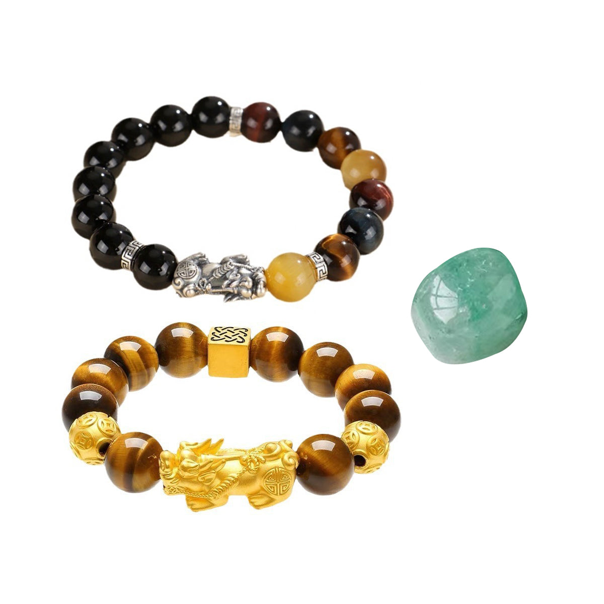 Pixiu Bracelet Ward Off Negativity and Attract Good Luck Bracelet Obsidian Tiger Eye Stone Silver Bracelet Set My Store