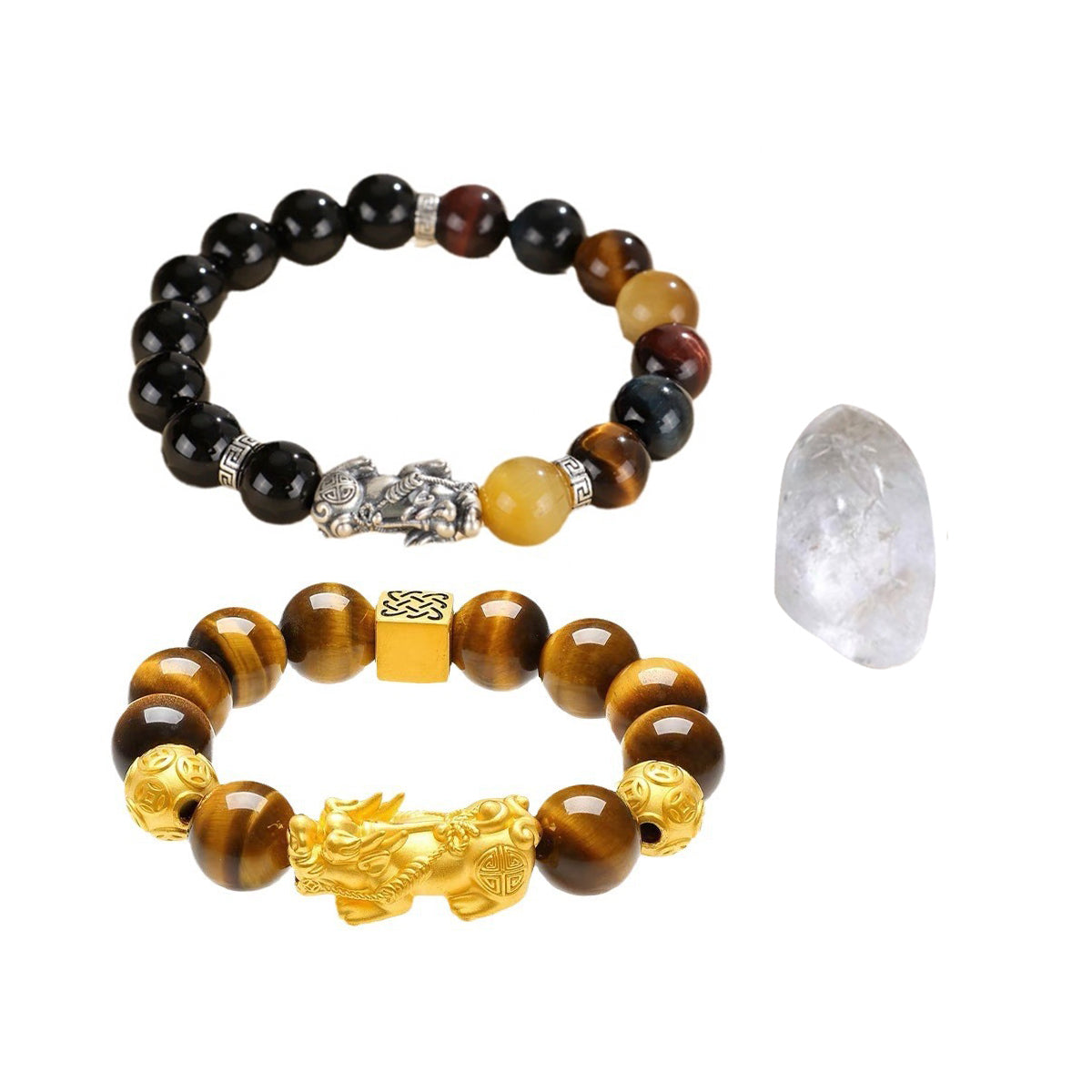 Pixiu Bracelet Ward Off Negativity and Attract Good Luck Bracelet Obsidian Tiger Eye Stone Silver Bracelet Set My Store