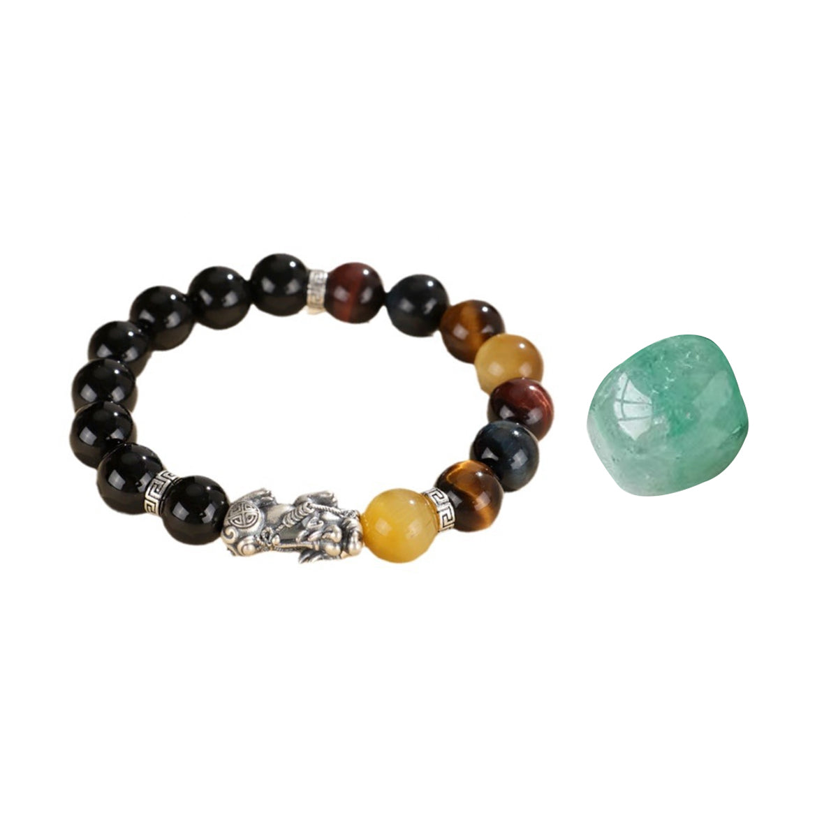 Pixiu Bracelet Ward Off Negativity and Attract Good Luck Bracelet Obsidian Tiger Eye Stone Silver Bracelet Set My Store