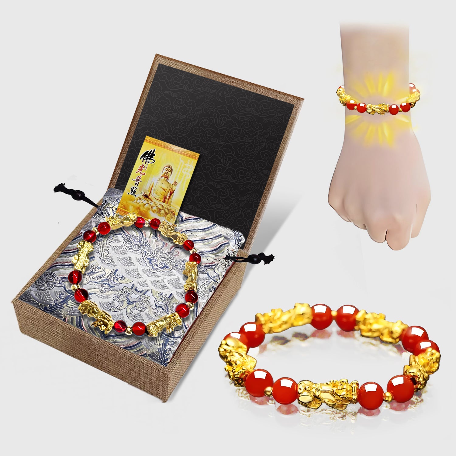 【Fortune Guaranteed】Pixiu Bracelet Gold Plated Agate Bracelet for Debt Relief and Gambling Fortunes