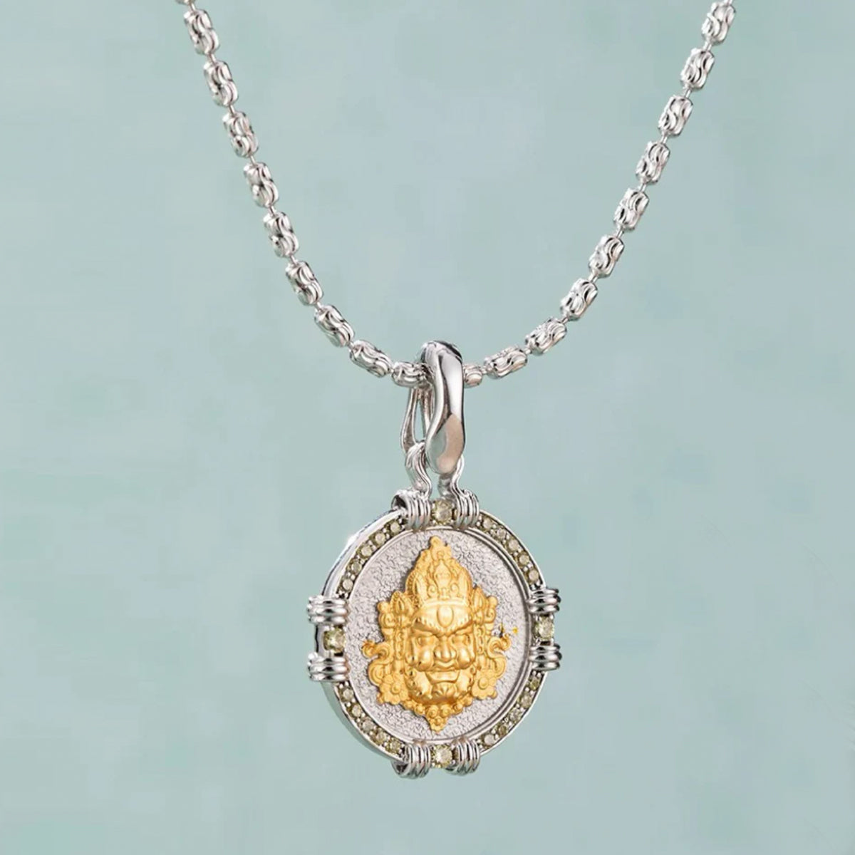 Prime Feng Shui Wealth Gold Sliver Thangka Necklace Amulet for Decor Meditation Yoga My Store