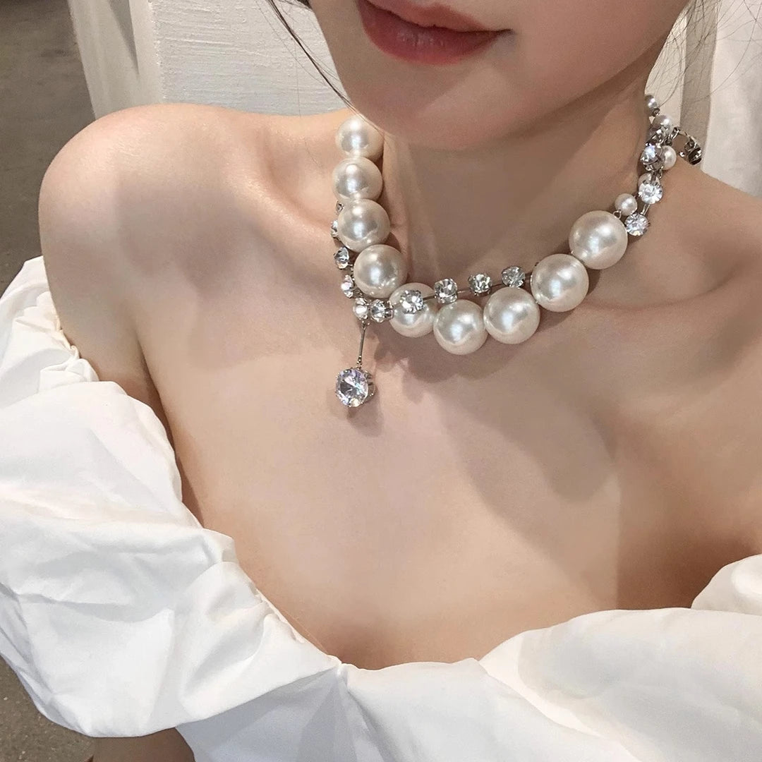 Fashion Pearl and Zircon Combination Aesthetic Collarbone Necklace Rerhy