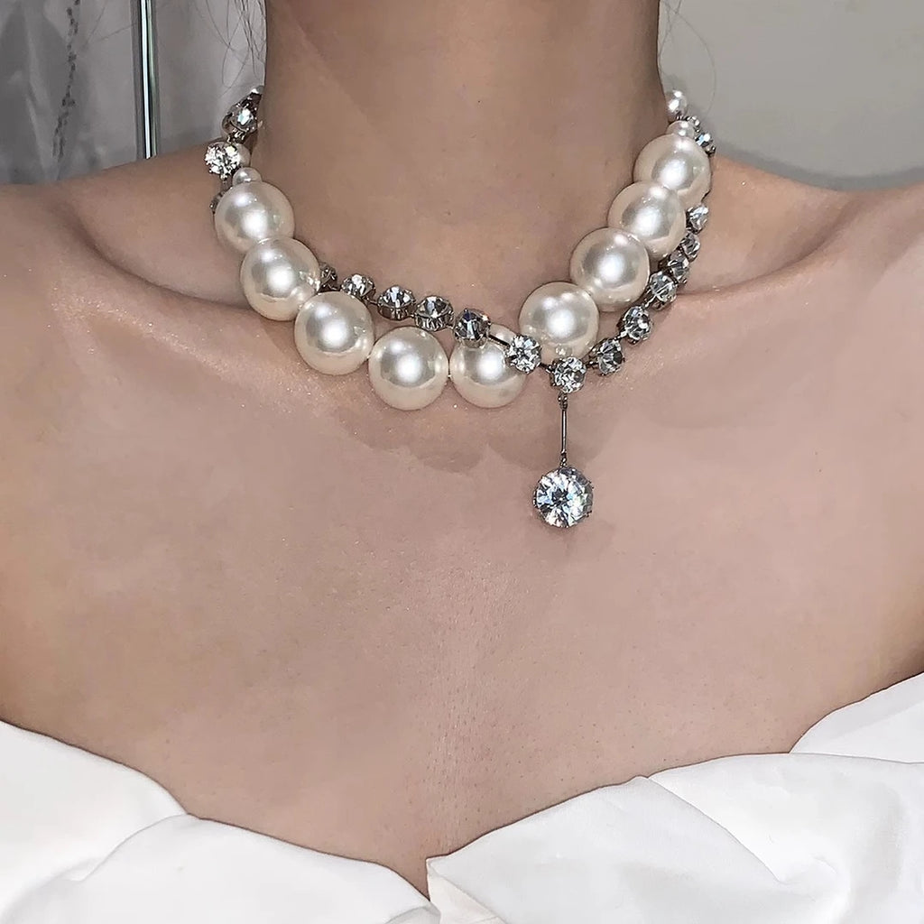 Fashion Pearl and Zircon Combination Aesthetic Collarbone Necklace Rerhy