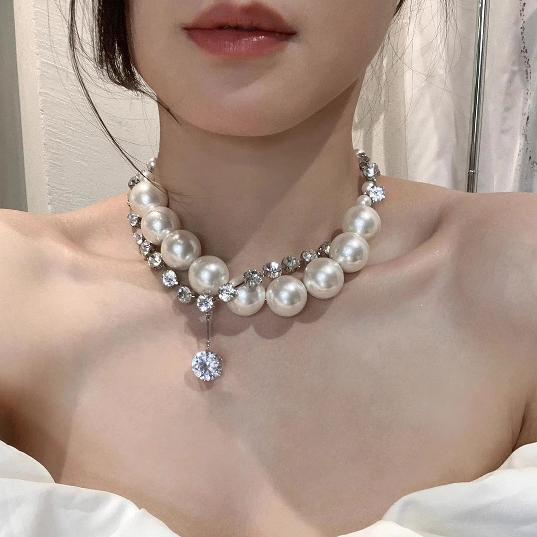 Fashion Pearl and Zircon Combination Aesthetic Collarbone Necklace Rerhy