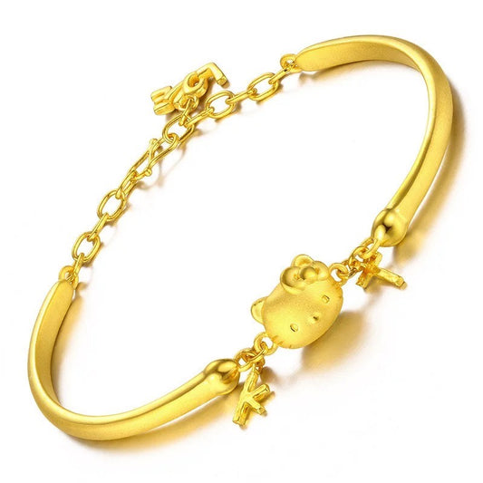 【Today's Low Price 19.99】Gold Plated Hello Kitty Cute Cat Bracelet Pendant Girl Gift Rerhy