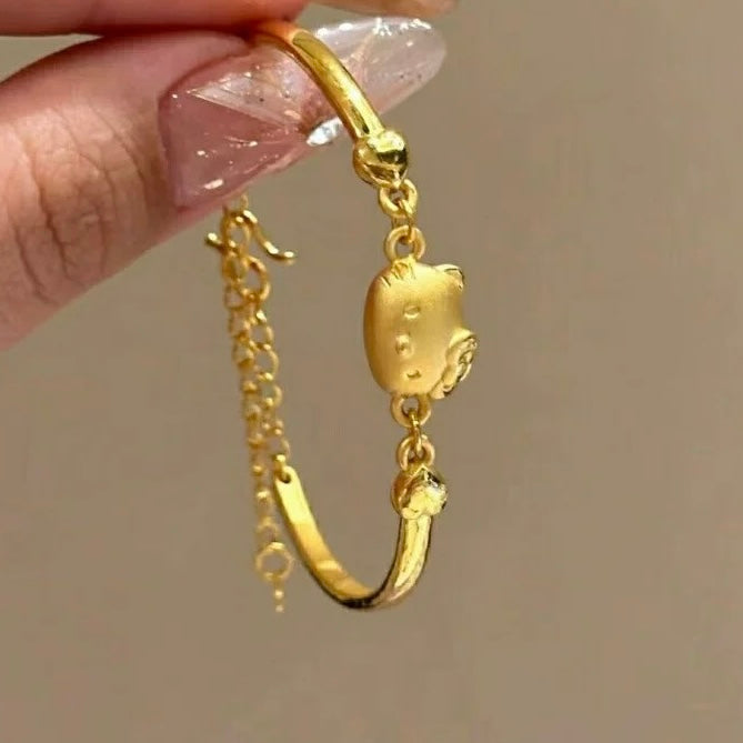 【Today's Low Price 19.99】Gold Plated Hello Kitty Cute Cat Bracelet Pendant Girl Gift Rerhy