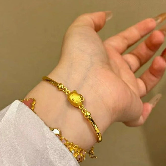 【Today's Low Price 19.99】Gold Plated Hello Kitty Cute Cat Bracelet Pendant Girl Gift Rerhy