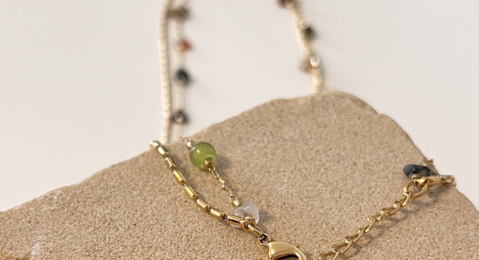 Alloy Necklace - Vintage Double Layer Necklace with Colorful Irregular Stones Rerhy