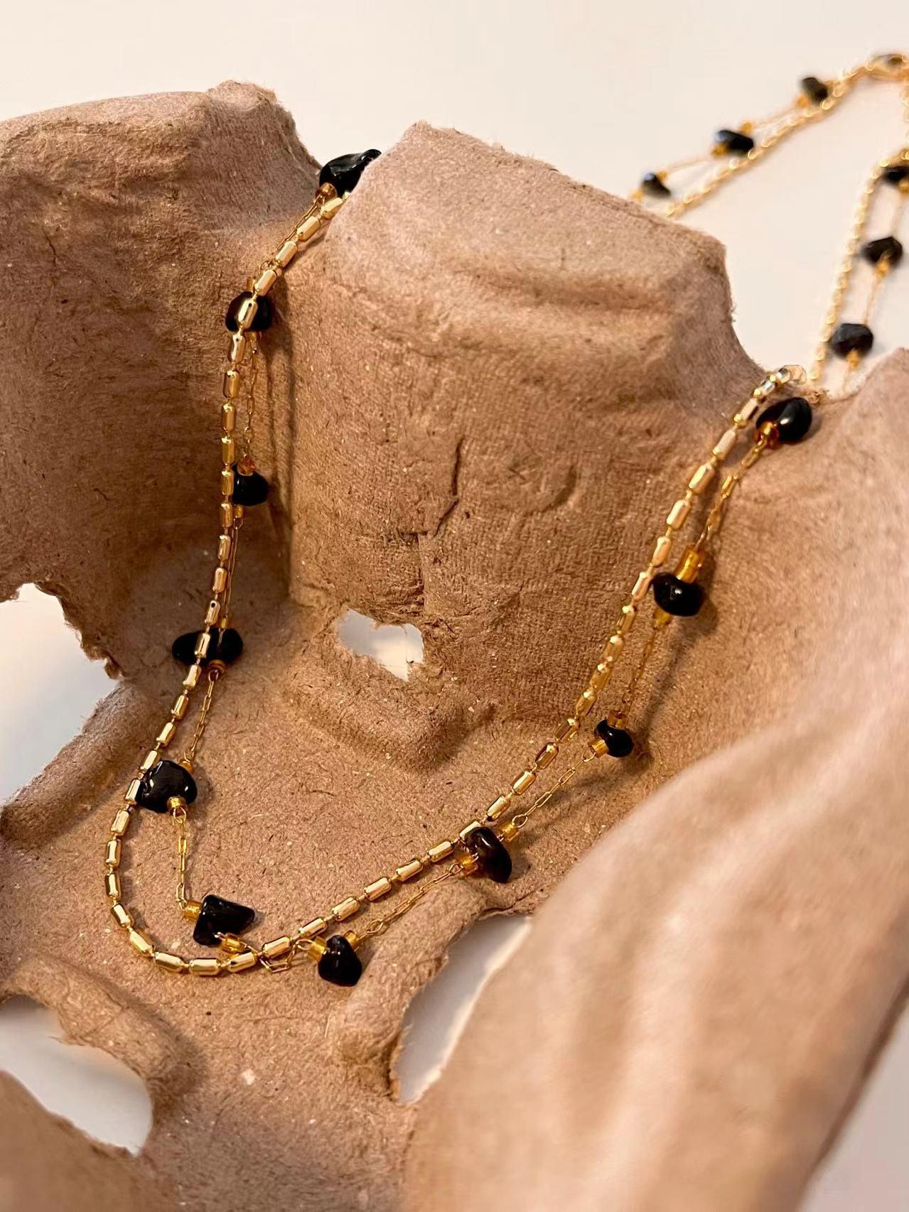 Alloy Necklace - Vintage Double Layer Necklace with Colorful Irregular Stones Rerhy
