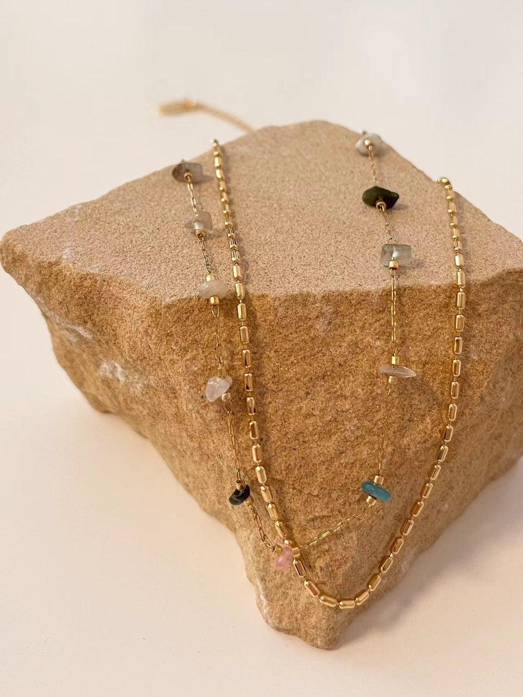 Alloy Necklace - Vintage Double Layer Necklace with Colorful Irregular Stones Rerhy