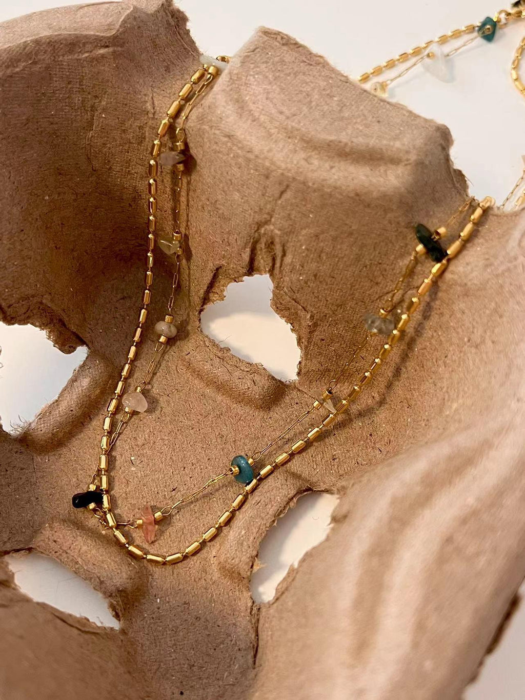 Alloy Necklace - Vintage Double Layer Necklace with Colorful Irregular Stones Rerhy