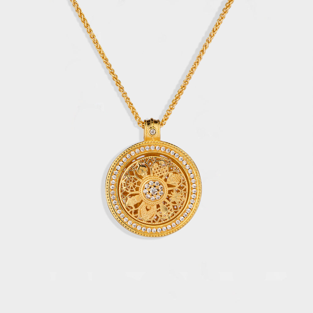 【BLESSED: Best Luck in 2025】Gold-plated diamond eight-treasure compass pendant, luck necklace, luck beads, gold-plated, no fading