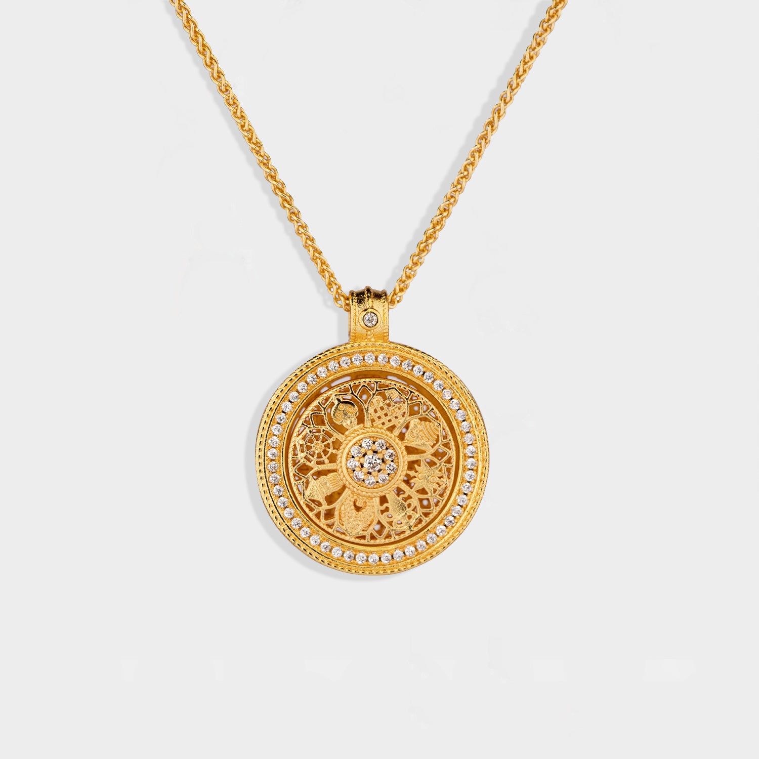 【BLESSED: Best Luck in 2025】Gold-plated diamond eight-treasure compass pendant, luck necklace, luck beads, gold-plated, no fading