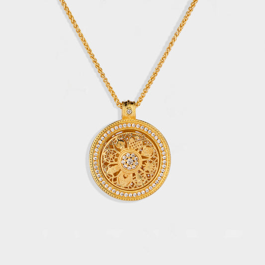 【Best Luck in 2025】Gold-plated diamond eight-treasure compass pendant, luck necklace, luck beads, gold-plated, no fading