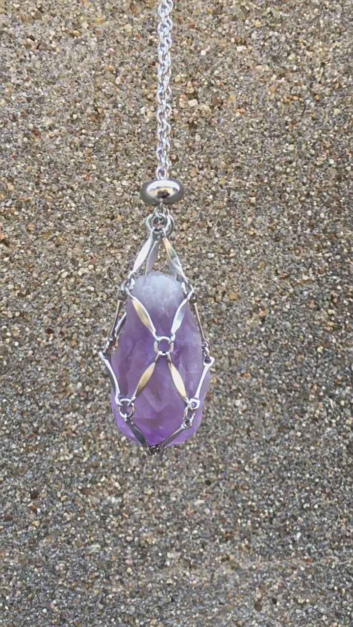 Hot sale exquisite adjustable metal net necklace natural crystal raw stone multi-purpose